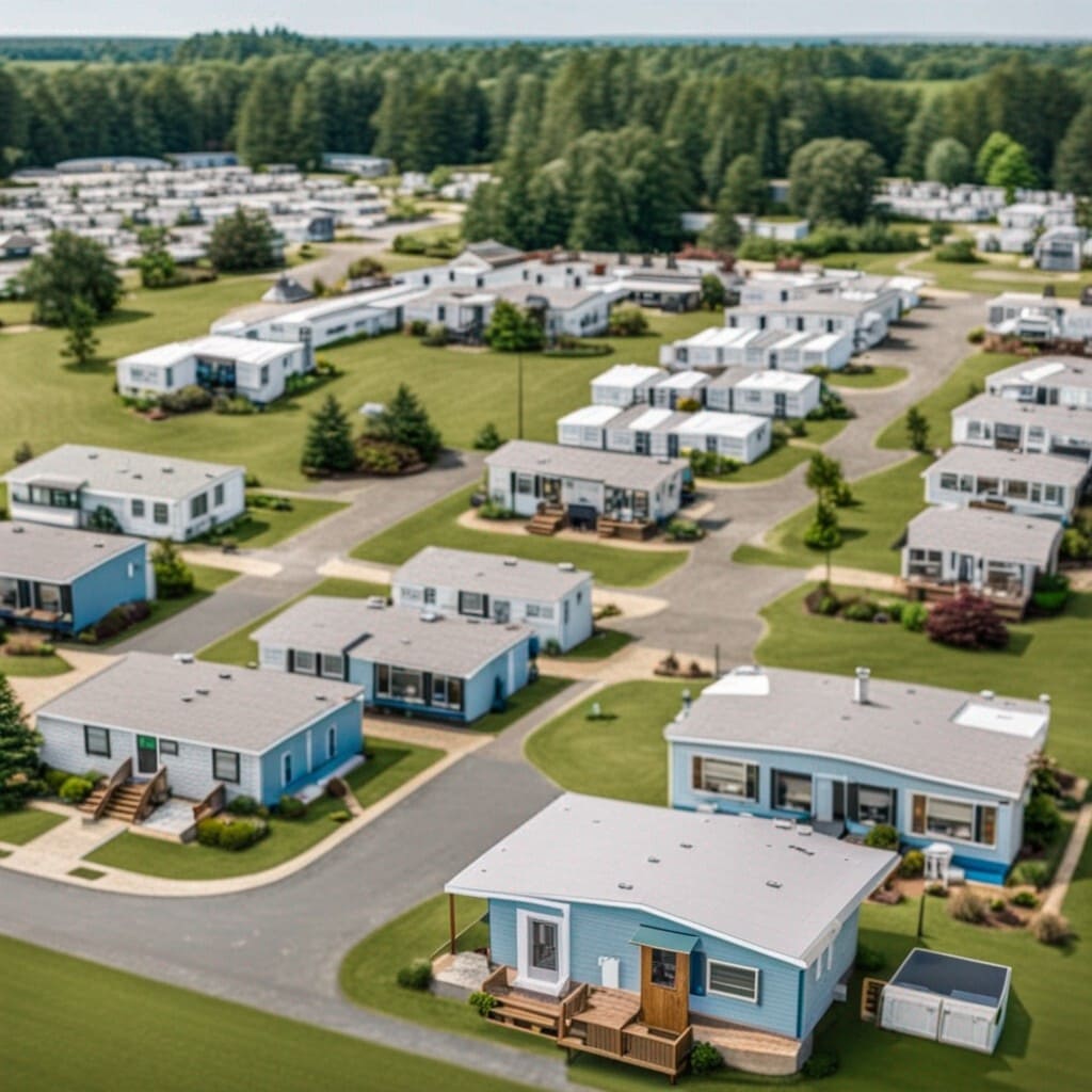 Vista aérea de casas móviles en alquiler, una opción barata y accesible para vivir en Little Rock, Arkansas.